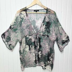 Karen Kane Purple Green Sheer Silk Blouse / Beach Cover‎ up size M